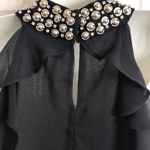 Jennifer Lopez Jewel Studded High Neck Ruffled Top - Picture 4 of 5